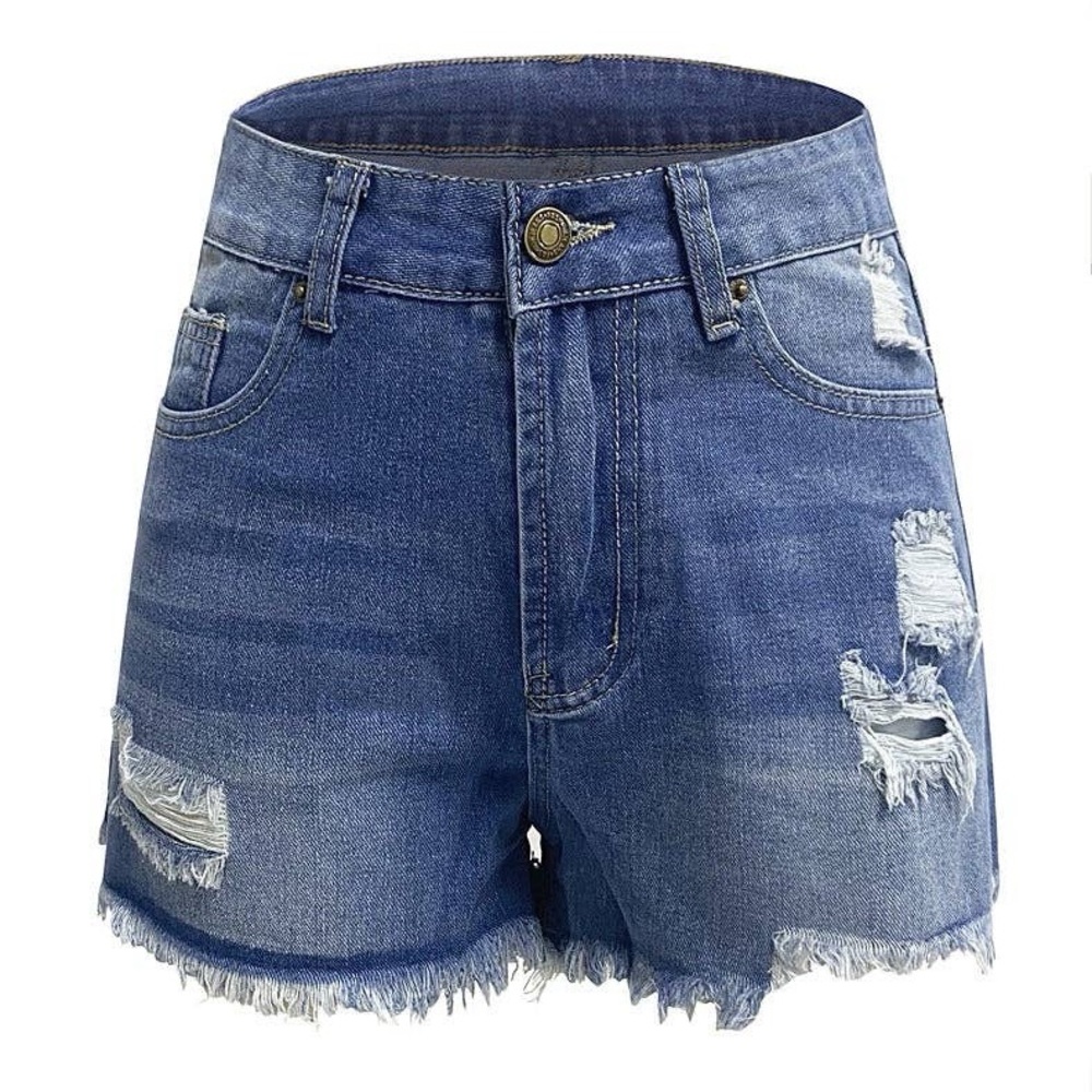 Sweetkama - Ladies Distressed High Waist Denim Shorts